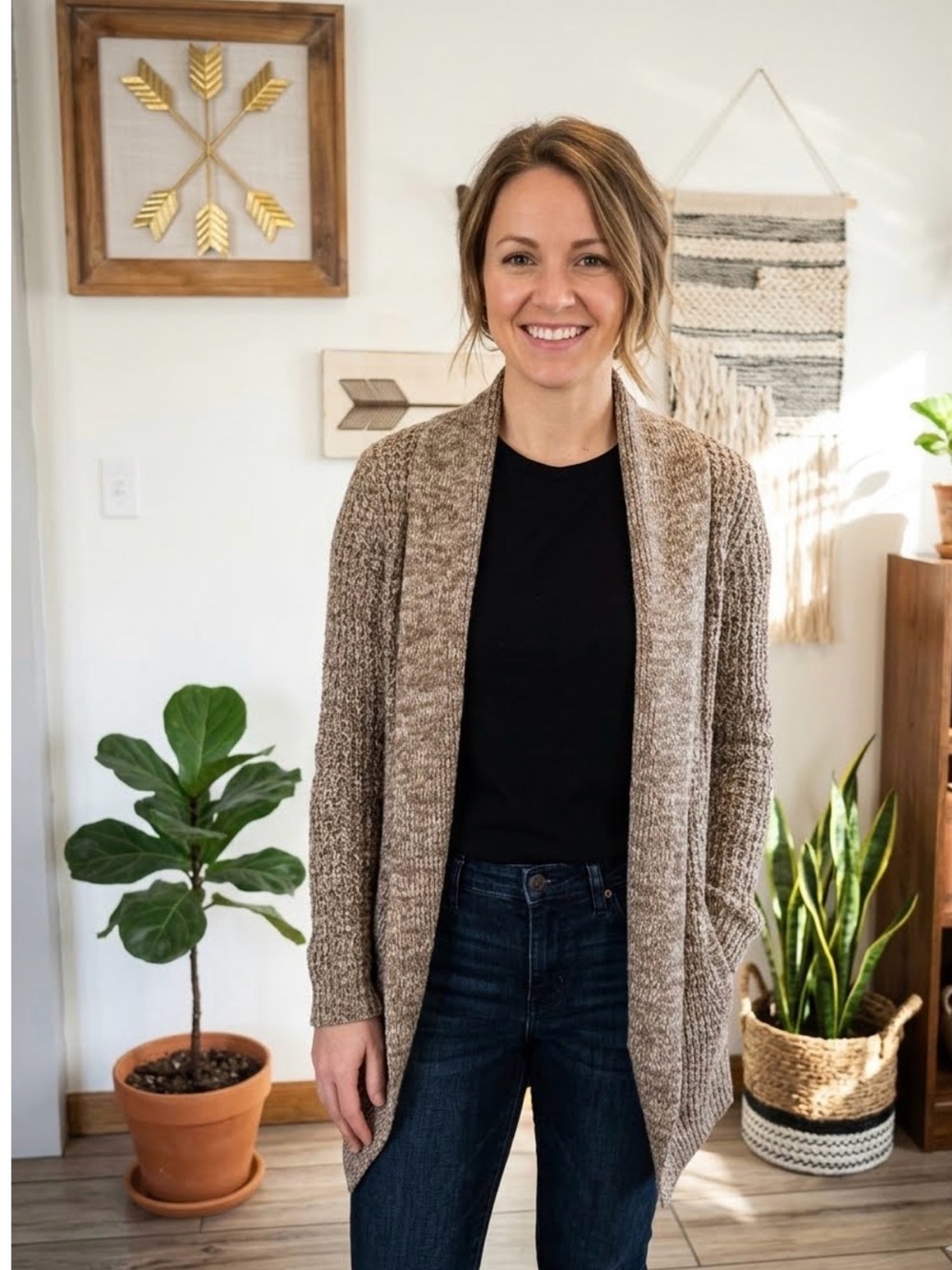 Derek Heart Taupe Marled Open-Front Cardigan